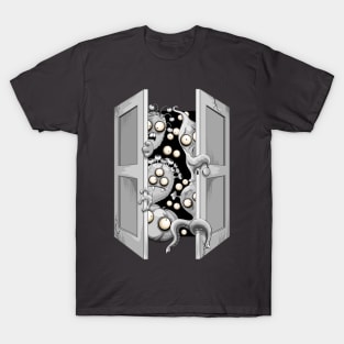 Monsters Creepy Cute Halloween Character Behind the door T-Shirt